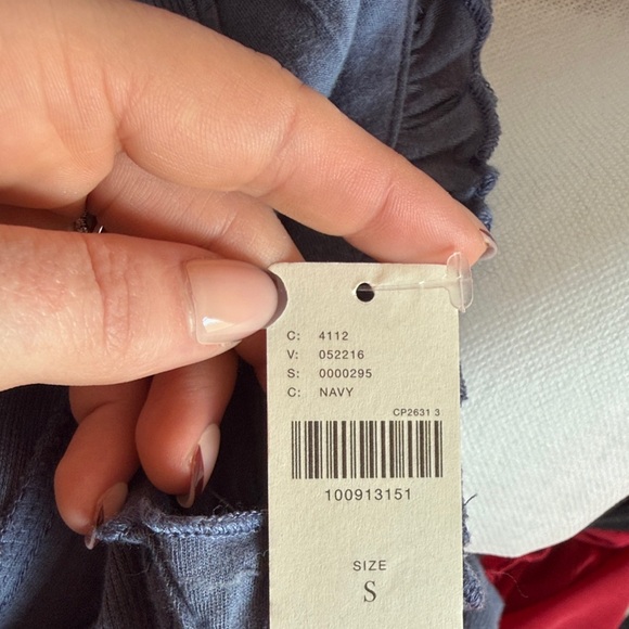 Maeve Navy Button-Front Ruffle Sleeve Top - Picture 2 of 2